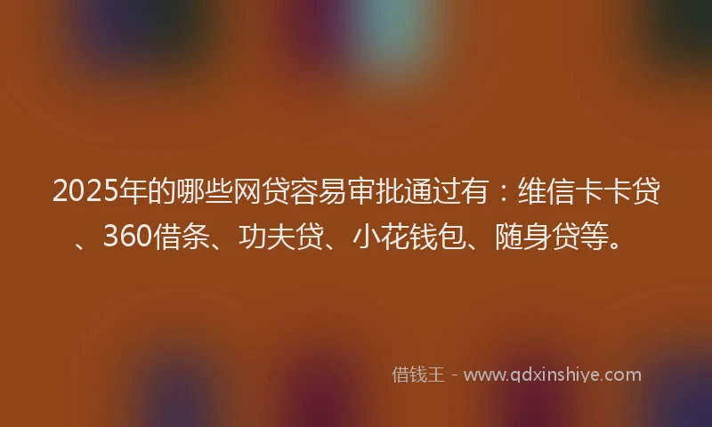 2025年的哪些网贷容易审批通过有：维信卡卡贷、360借条、功夫贷、小花钱包、随身贷等。