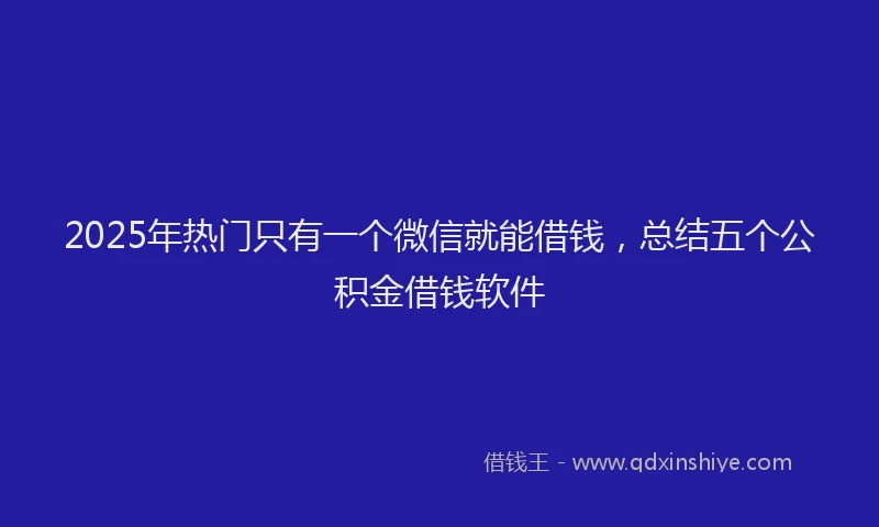 2025年热门只有一个微信就能借钱，总结五个公积金借钱软件