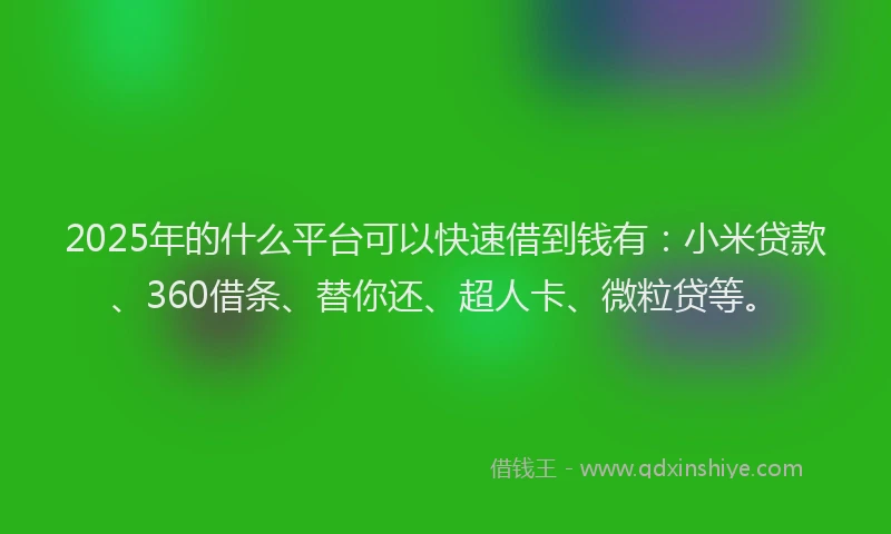 2025年的什么平台可以快速借到钱有：小米贷款、360借条、替你还、超人卡、微粒贷等。