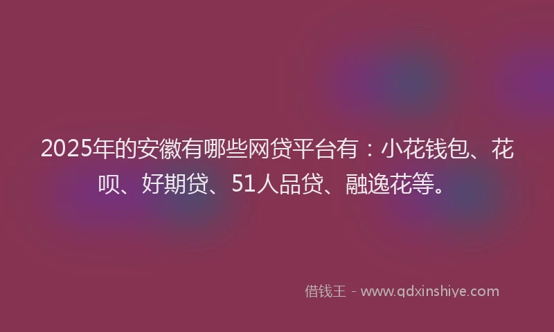 2025年的安徽有哪些网贷平台有：小花钱包、花呗、好期贷、51人品贷、融逸花等。