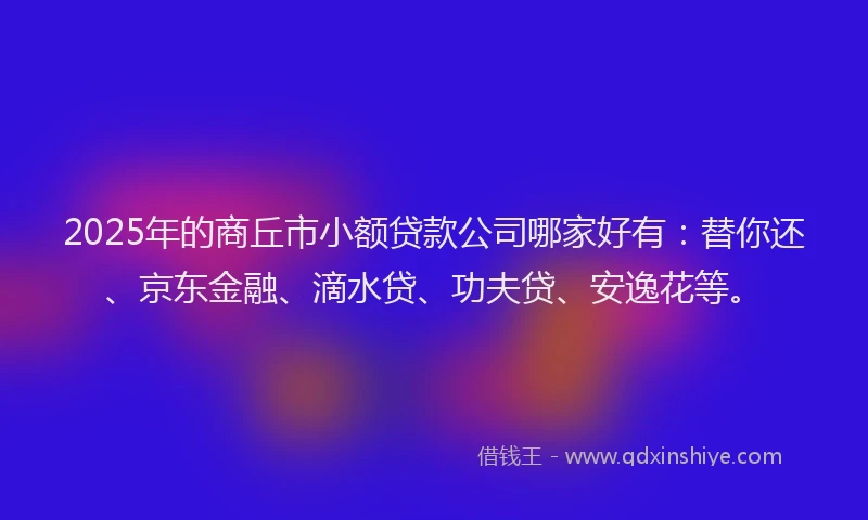 2025年的商丘市小额贷款公司哪家好有：替你还、京东金融、滴水贷、功夫贷、安逸花等。