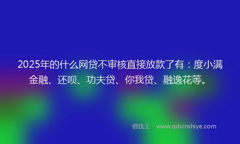 2025年的什么网贷不审核直接放款了有：度小满金融、还呗、功夫贷、你我贷、融逸花等。