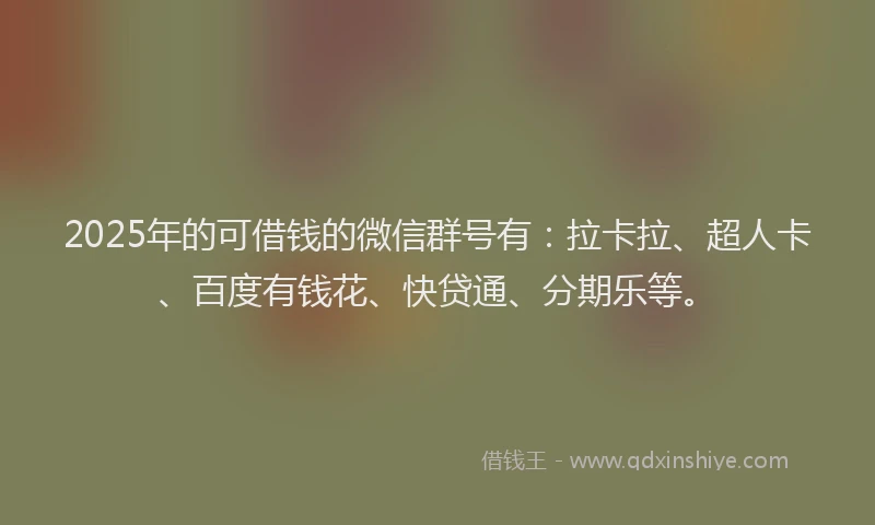 2025年的可借钱的微信群号有：拉卡拉、超人卡、百度有钱花、快贷通、分期乐等。
