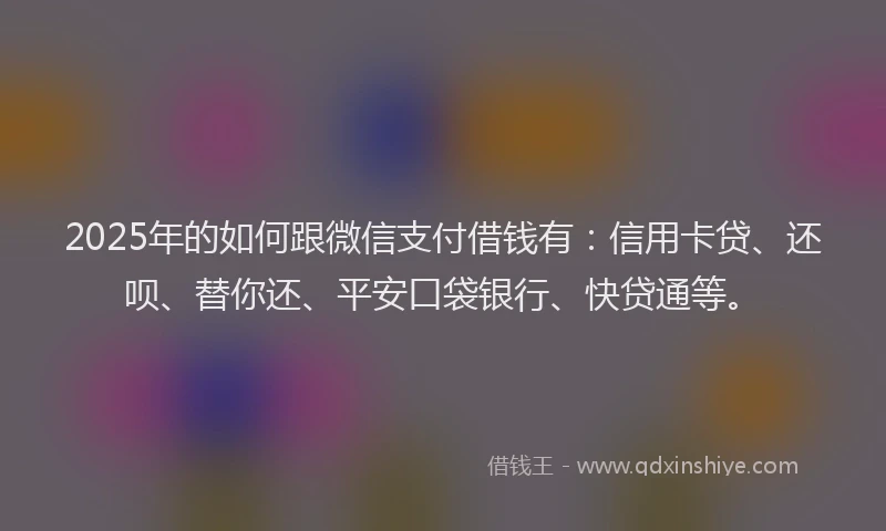 2025年的如何跟微信支付借钱有：信用卡贷、还呗、替你还、平安口袋银行、快贷通等。