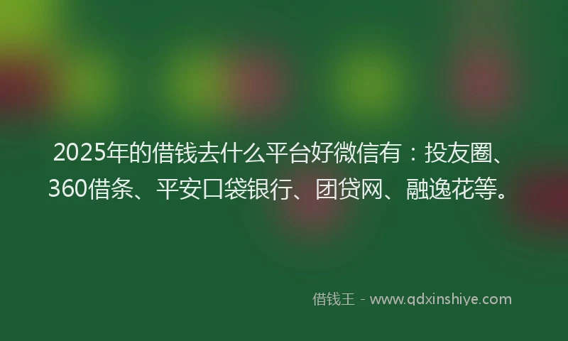 2025年的借钱去什么平台好微信有：投友圈、360借条、平安口袋银行、团贷网、融逸花等。