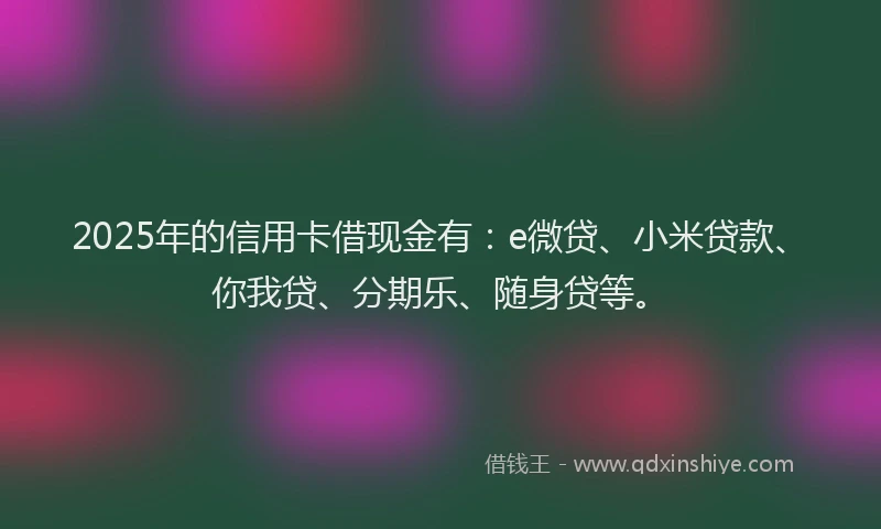 2025年的信用卡借现金有：e微贷、小米贷款、你我贷、分期乐、随身贷等。