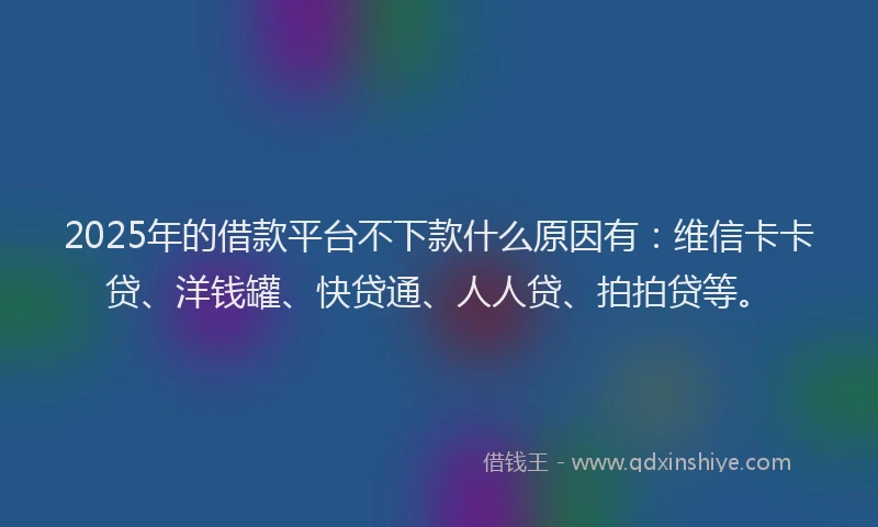 2025年的借款平台不下款什么原因有：维信卡卡贷、洋钱罐、快贷通、人人贷、拍拍贷等。