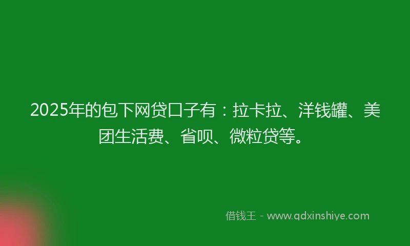 2025年的包下网贷口子有：拉卡拉、洋钱罐、美团生活费、省呗、微粒贷等。