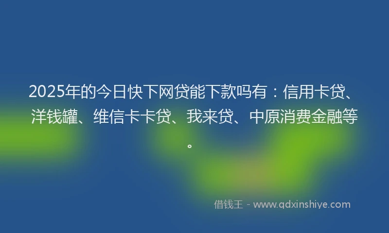 2025年的今日快下网贷能下款吗有：信用卡贷、洋钱罐、维信卡卡贷、我来贷、中原消费金融等。