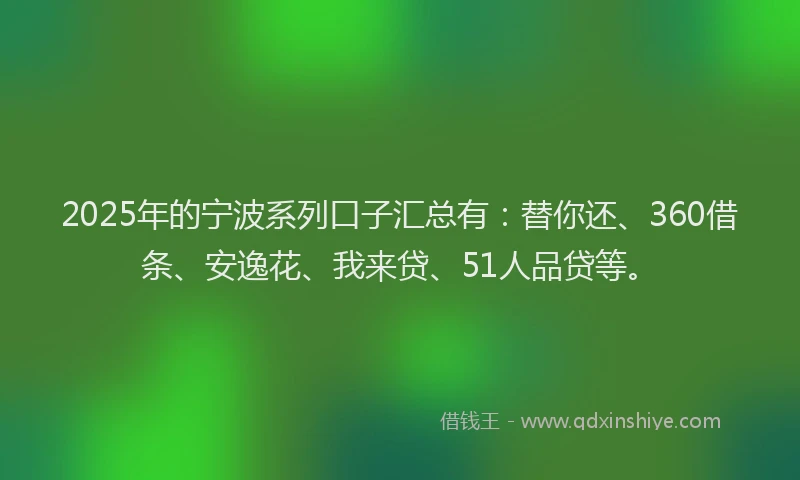 2025年的宁波系列口子汇总有：替你还、360借条、安逸花、我来贷、51人品贷等。