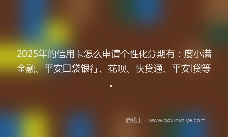 2025年的信用卡怎么申请个性化分期有：度小满金融、平安口袋银行、花呗、快贷通、平安i贷等。