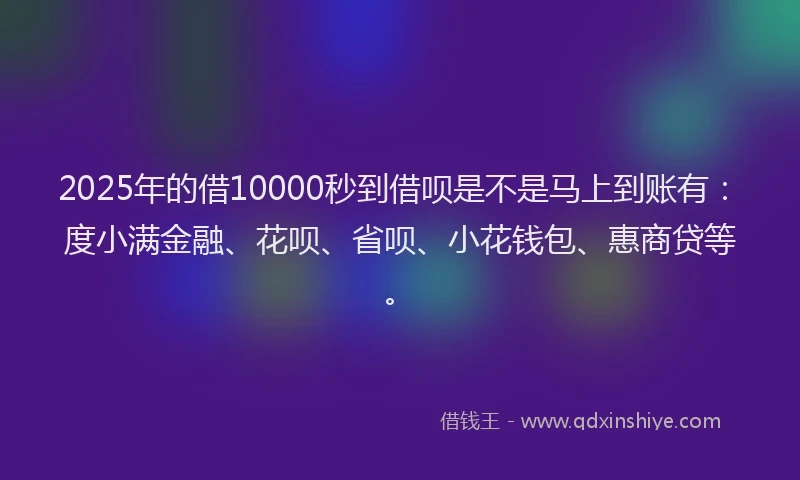 2025年的借10000秒到借呗是不是马上到账有：度小满金融、花呗、省呗、小花钱包、惠商贷等。