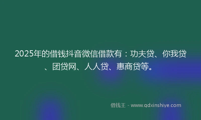 2025年的借钱抖音微信借款有：功夫贷、你我贷、团贷网、人人贷、惠商贷等。