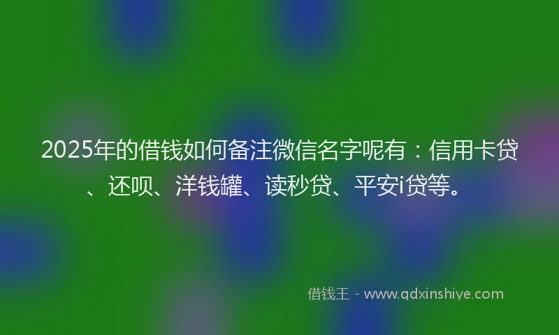 2025年的借钱如何备注微信名字呢有：信用卡贷、还呗、洋钱罐、读秒贷、平安i贷等。