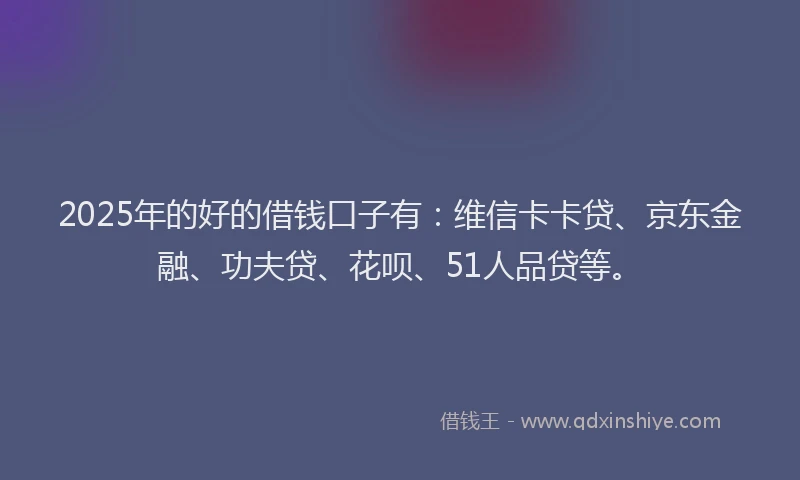 2025年的好的借钱口子有：维信卡卡贷、京东金融、功夫贷、花呗、51人品贷等。