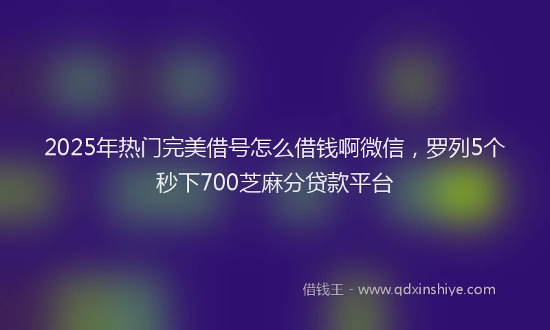2025年热门完美借号怎么借钱啊微信，罗列5个秒下700芝麻分贷款平台