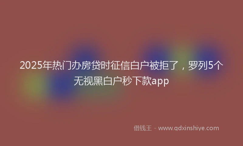 2025年热门办房贷时征信白户被拒了，罗列5个无视黑白户秒下款app