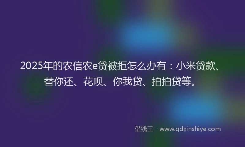 2025年的农信农e贷被拒怎么办有：小米贷款、替你还、花呗、你我贷、拍拍贷等。