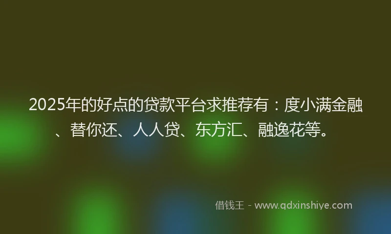 2025年的好点的贷款平台求推荐有：度小满金融、替你还、人人贷、东方汇、融逸花等。