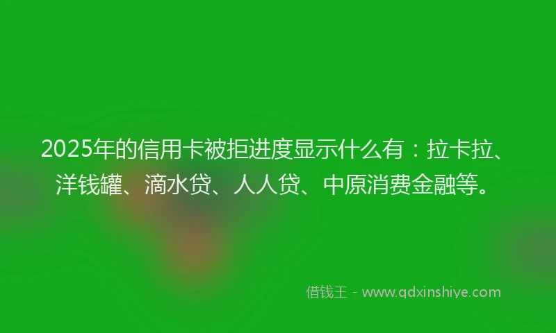 2025年的信用卡被拒进度显示什么有：拉卡拉、洋钱罐、滴水贷、人人贷、中原消费金融等。
