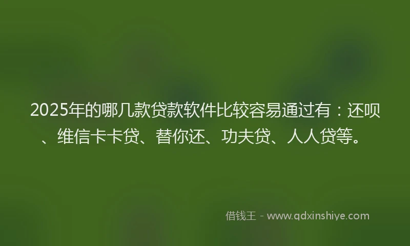 2025年的哪几款贷款软件比较容易通过有：还呗、维信卡卡贷、替你还、功夫贷、人人贷等。