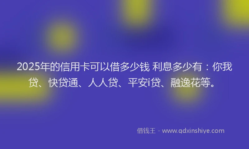2025年的信用卡可以借多少钱 利息多少有：你我贷、快贷通、人人贷、平安i贷、融逸花等。