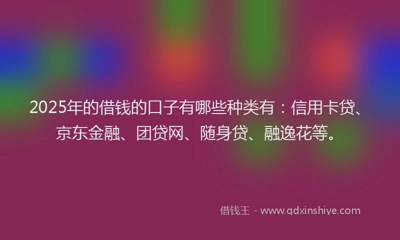 2025年的借钱的口子有哪些种类有：信用卡贷、京东金融、团贷网、随身贷、融逸花等。