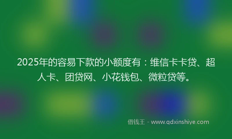 2025年的容易下款的小额度有：维信卡卡贷、超人卡、团贷网、小花钱包、微粒贷等。