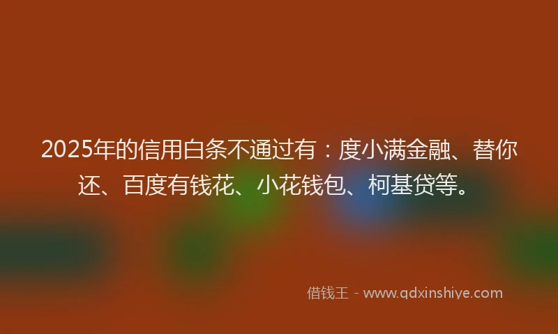 2025年的信用白条不通过有：度小满金融、替你还、百度有钱花、小花钱包、柯基贷等。