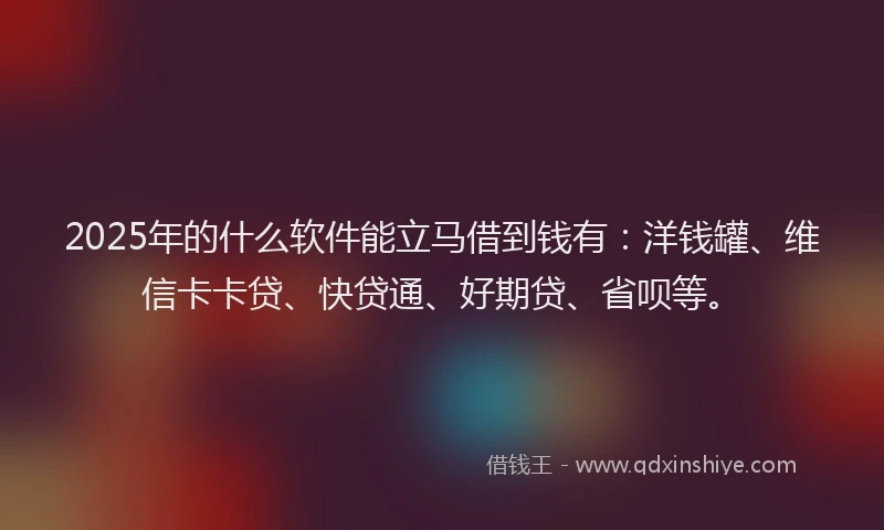 2025年的什么软件能立马借到钱有：洋钱罐、维信卡卡贷、快贷通、好期贷、省呗等。