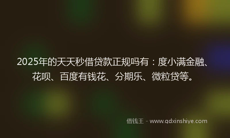 2025年的天天秒借贷款正规吗有：度小满金融、花呗、百度有钱花、分期乐、微粒贷等。