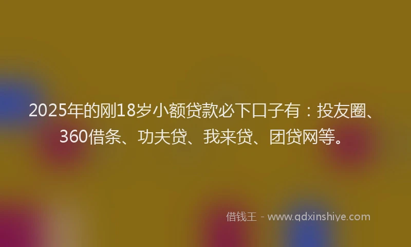 2025年的刚18岁小额贷款必下口子有：投友圈、360借条、功夫贷、我来贷、团贷网等。