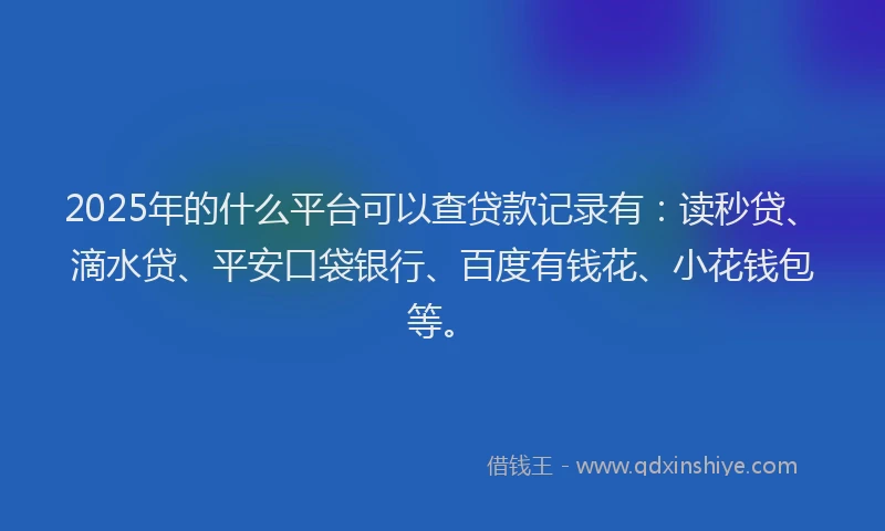2025年的什么平台可以查贷款记录有：读秒贷、滴水贷、平安口袋银行、百度有钱花、小花钱包等。