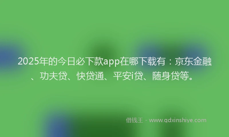 2025年的今日必下款app在哪下载有：京东金融、功夫贷、快贷通、平安i贷、随身贷等。