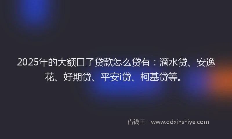 2025年的大额口子贷款怎么贷有：滴水贷、安逸花、好期贷、平安i贷、柯基贷等。