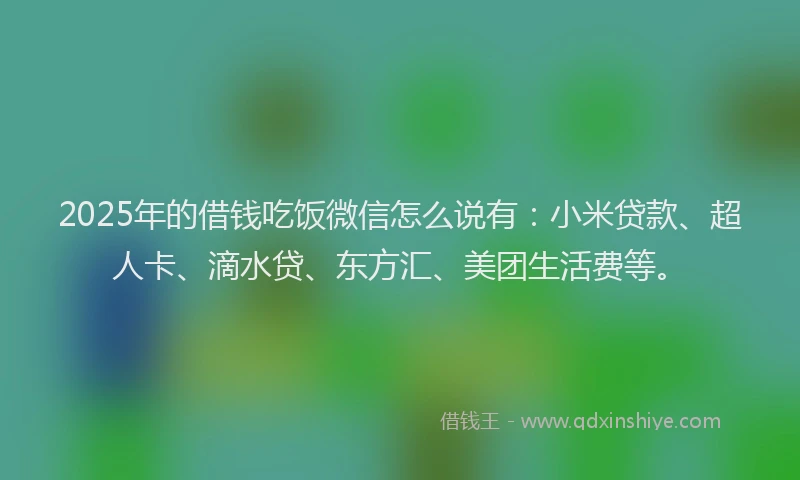 2025年的借钱吃饭微信怎么说有:小米贷款、超人卡、滴水贷、东方汇、美团生活费等。
