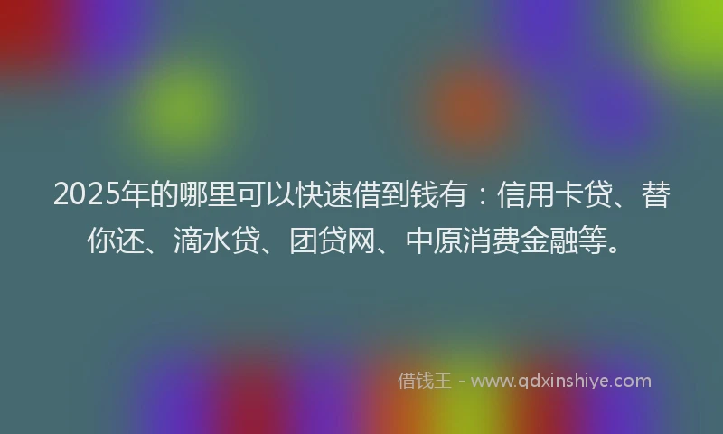 2025年的哪里可以快速借到钱有：信用卡贷、替你还、滴水贷、团贷网、中原消费金融等。