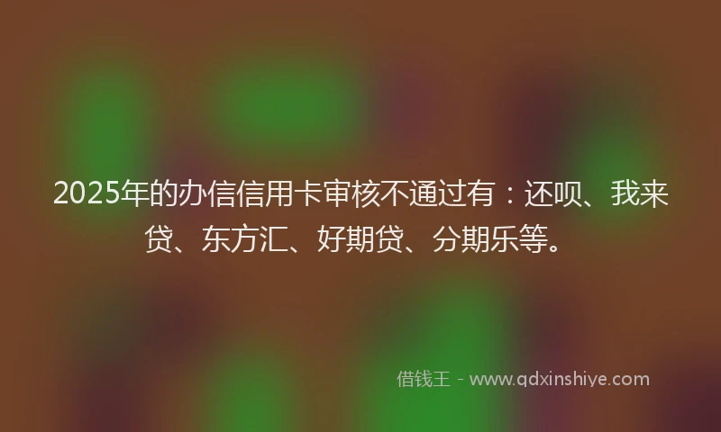 2025年的办信信用卡审核不通过有：还呗、我来贷、东方汇、好期贷、分期乐等。