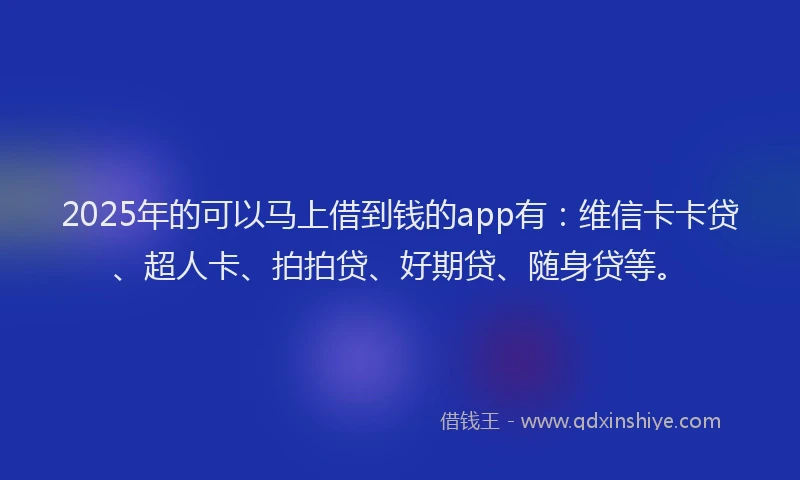 2025年的可以马上借到钱的app有：维信卡卡贷、超人卡、拍拍贷、好期贷、随身贷等。