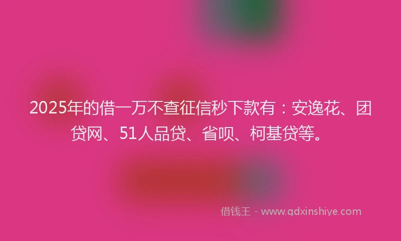 2025年的借一万不查征信秒下款有：安逸花、团贷网、51人品贷、省呗、柯基贷等。