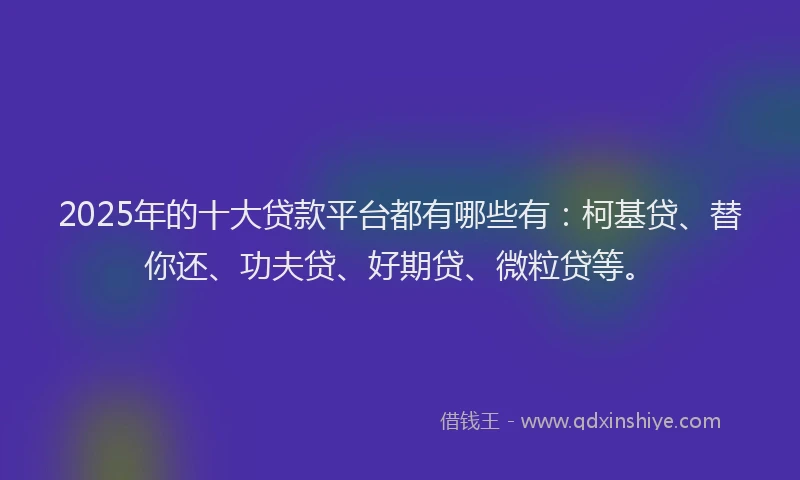 2025年的十大贷款平台都有哪些有：柯基贷、替你还、功夫贷、好期贷、微粒贷等。