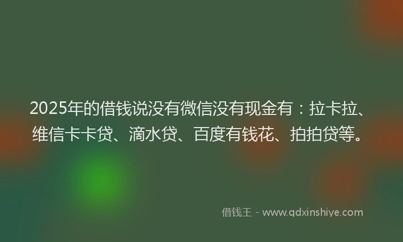 2025年的借钱说没有微信没有现金有：拉卡拉、维信卡卡贷、滴水贷、百度有钱花、拍拍贷等。
