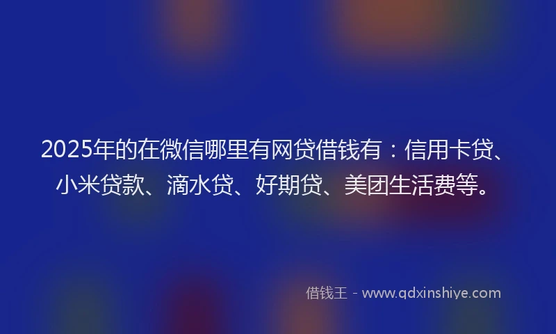 2025年的在微信哪里有网贷借钱有：信用卡贷、小米贷款、滴水贷、好期贷、美团生活费等。