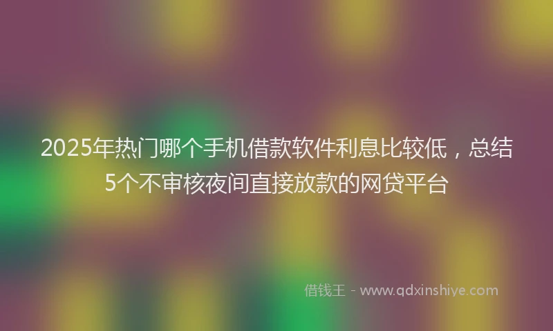 2025年热门哪个手机借款软件利息比较低，总结5个不审核夜间直接放款的网贷平台