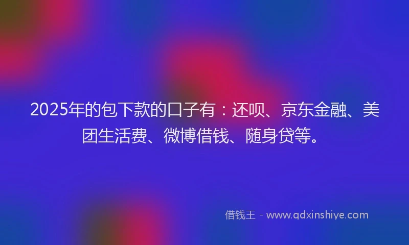 2025年的包下款的口子有：还呗、京东金融、美团生活费、微博借钱、随身贷等。