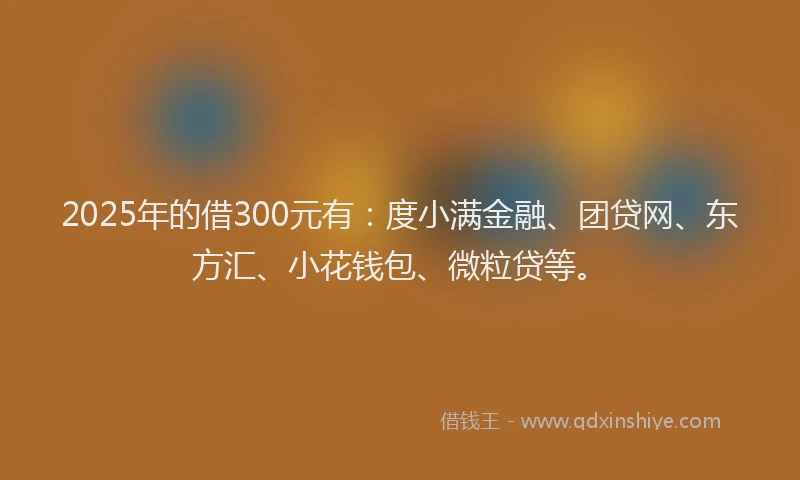 2025年的借300元有：度小满金融、团贷网、东方汇、小花钱包、微粒贷等。