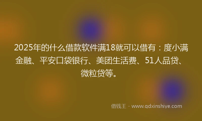 2025年的什么借款软件满18就可以借有：度小满金融、平安口袋银行、美团生活费、51人品贷、微粒贷等。