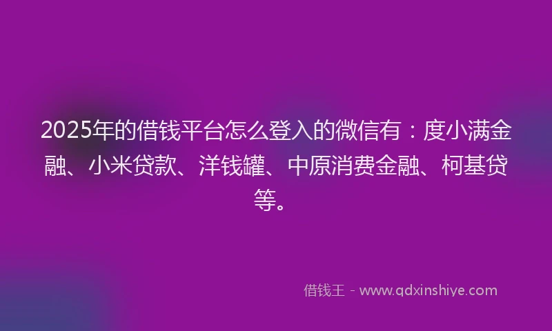 2025年的借钱平台怎么登入的微信有:度小满金融、小米贷款、洋钱罐、中原消费金融、柯基贷等。