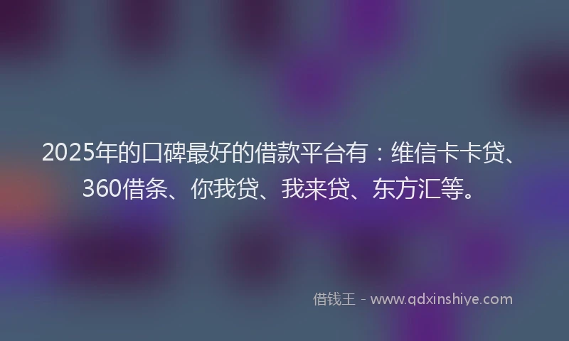 2025年的口碑最好的借款平台有：维信卡卡贷、360借条、你我贷、我来贷、东方汇等。