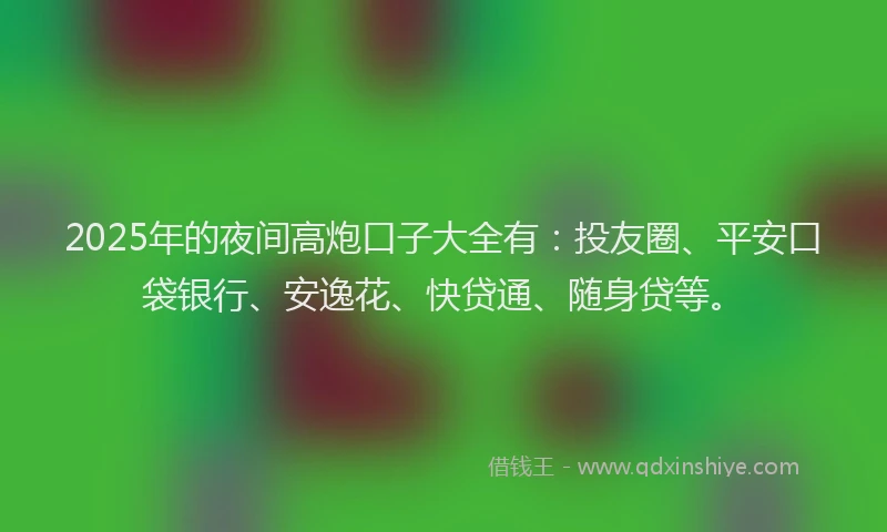 2025年的夜间高炮口子大全有：投友圈、平安口袋银行、安逸花、快贷通、随身贷等。